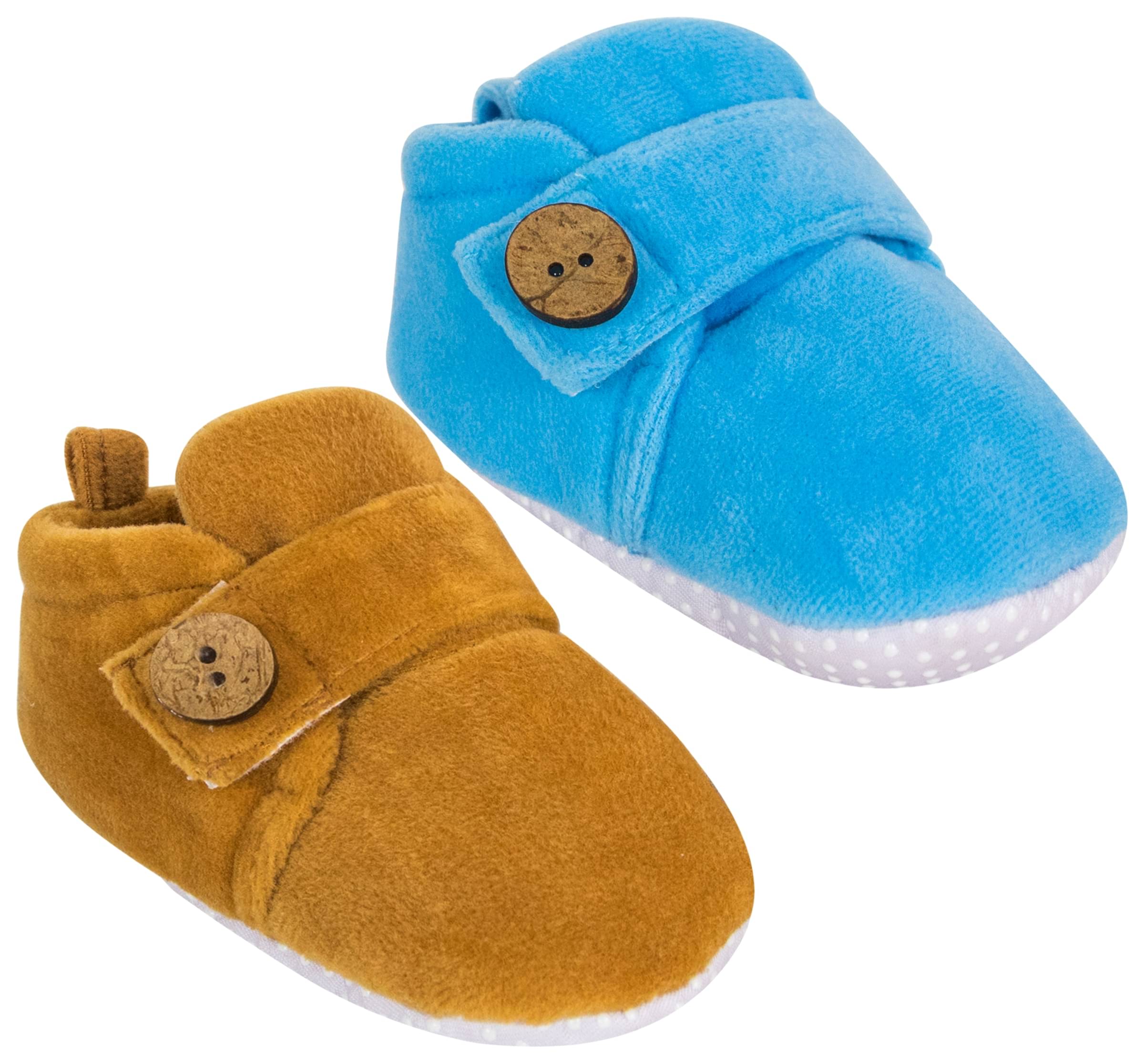     			Neska Moda Set Of 2 Pair Baby Boys & Baby Girls 6 To 9 Months Velvet Booties (Blue,Brown) -BT787andBT788