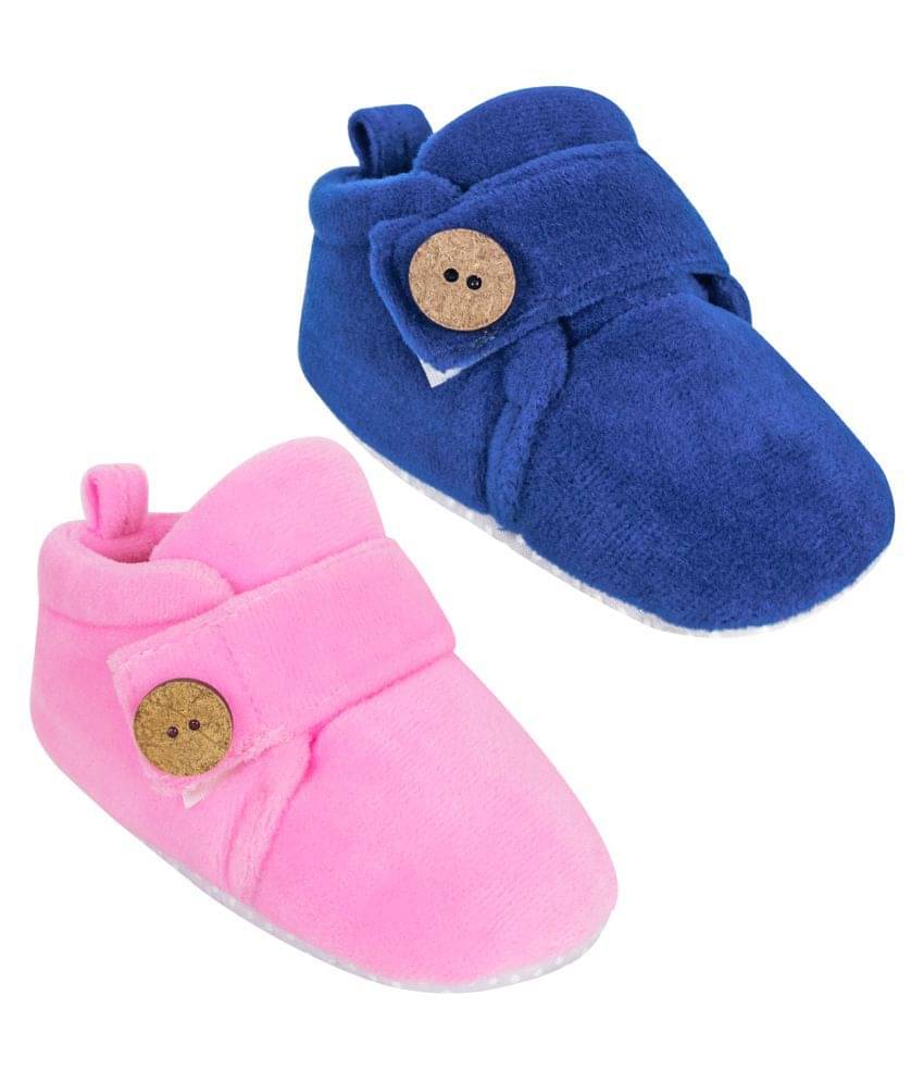     			Neska Moda Set Of 2 Pair Baby Boys & Baby Girls 6 To 9 Months Velvet Booties (Dark Blue,Baby Pink) -BT783andBT785