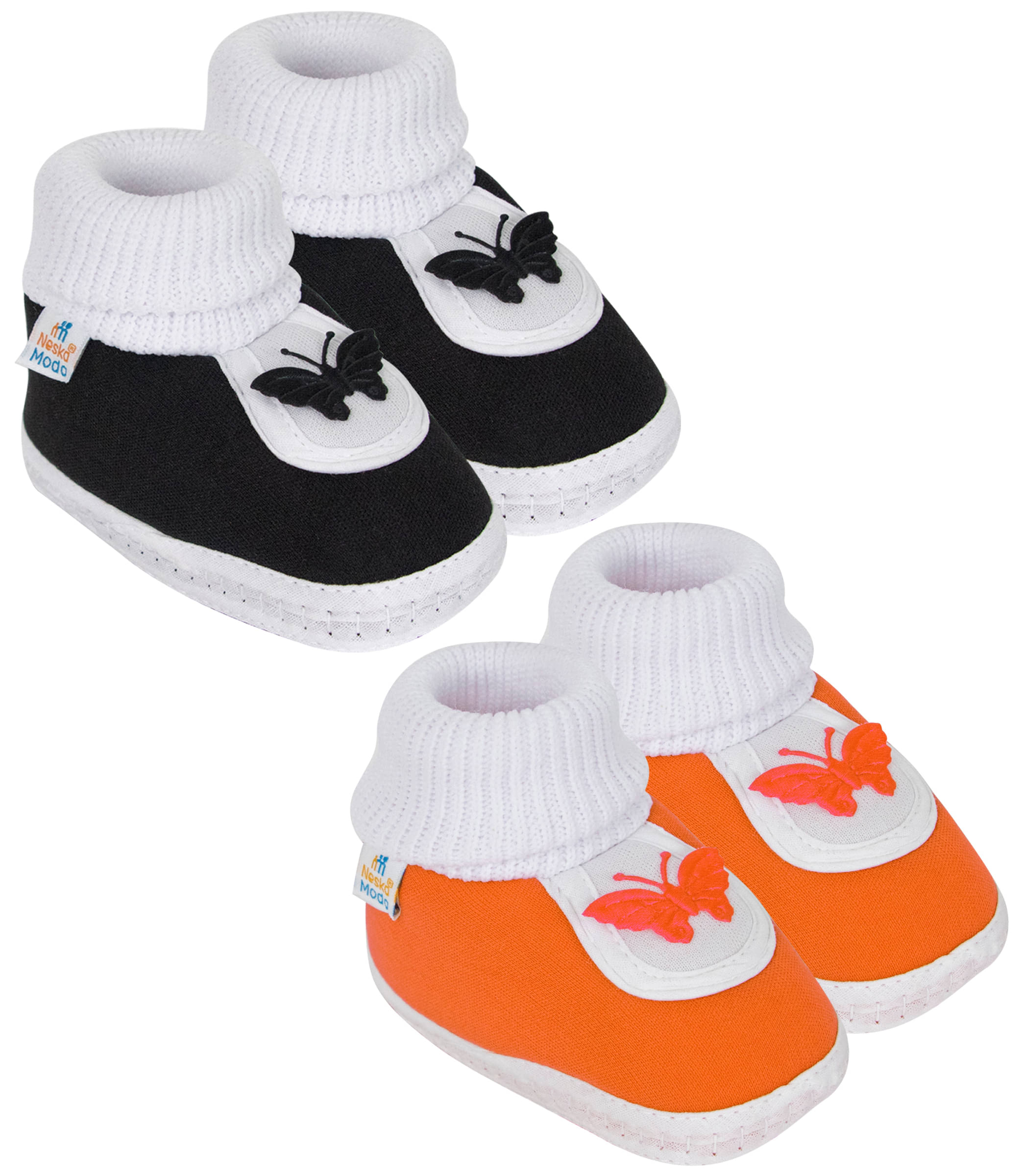     			Neska Moda Unisex Set Of 2 Pair Booties for 6 to 9 Months (Black,Orange) -SK126andSK143