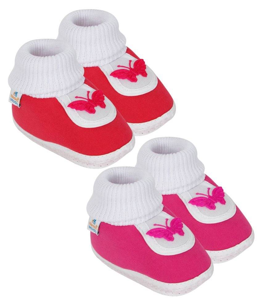    			Neska Moda Unisex Set Of 2 Pair Booties for 6 to 9 Months (Red,Pink) -SK128andSK129