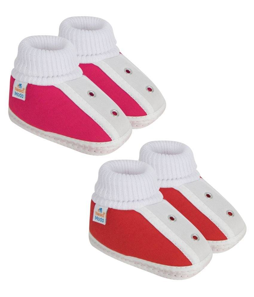     			Neska Moda Unisex Set Of 2 Pair Booties for 6 to 9 Months (Pink,Red) -BT77andSK181