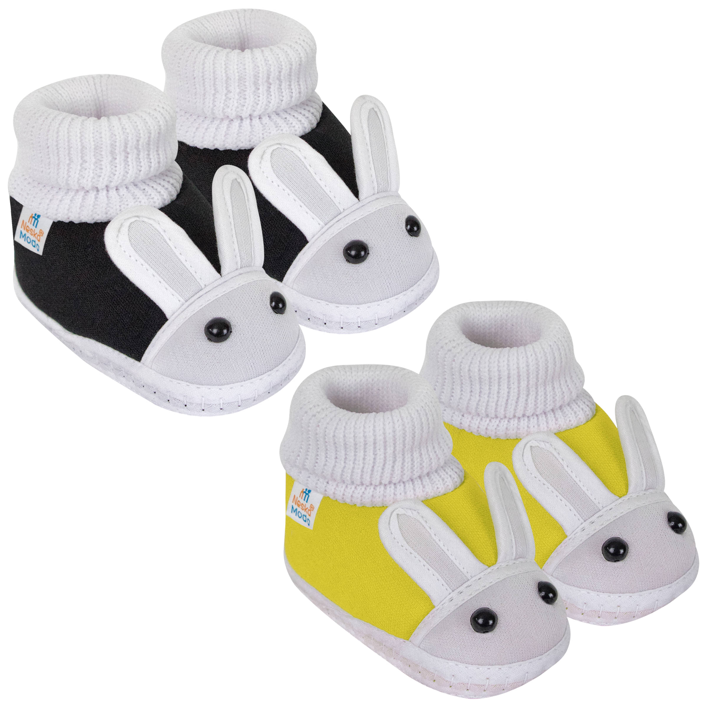     			Neska Moda Unisex Set Of 2 Pair Booties for 6 to 9 Months (Black,Yellow) -SK133andSK148