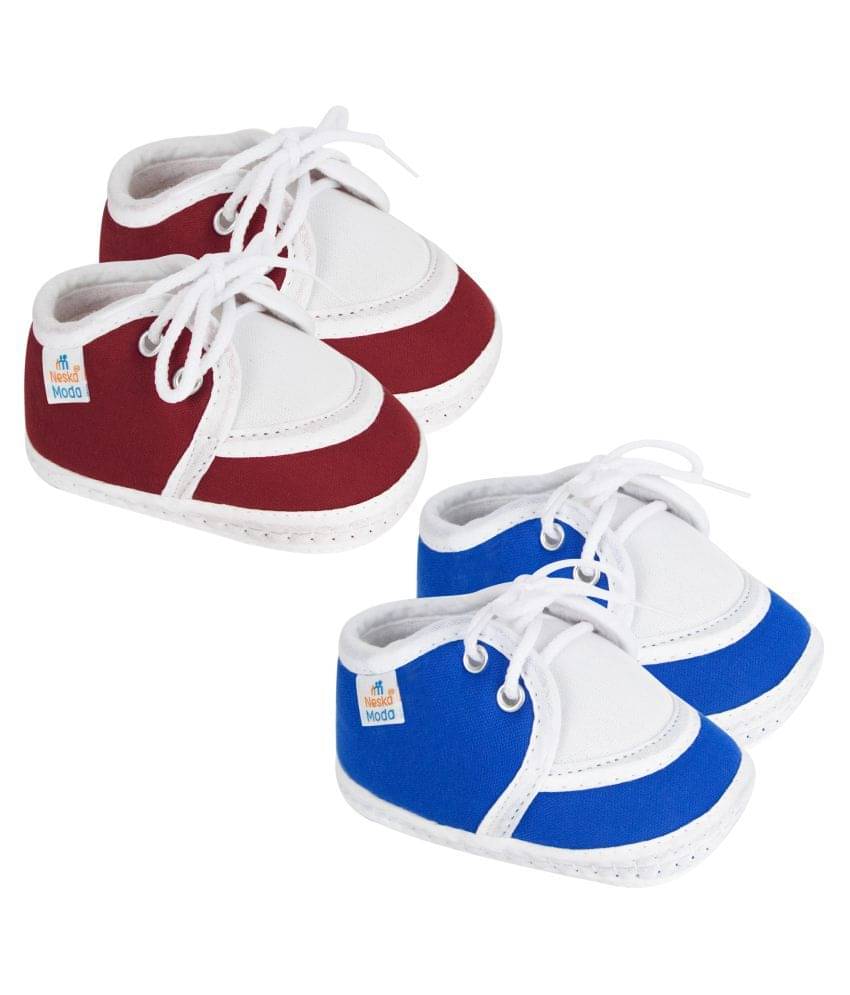     			Neska Moda Unisex Set Of 2 Pair Booties for 6 to 9 Months (Maroon,Blue) -BT80andSK137