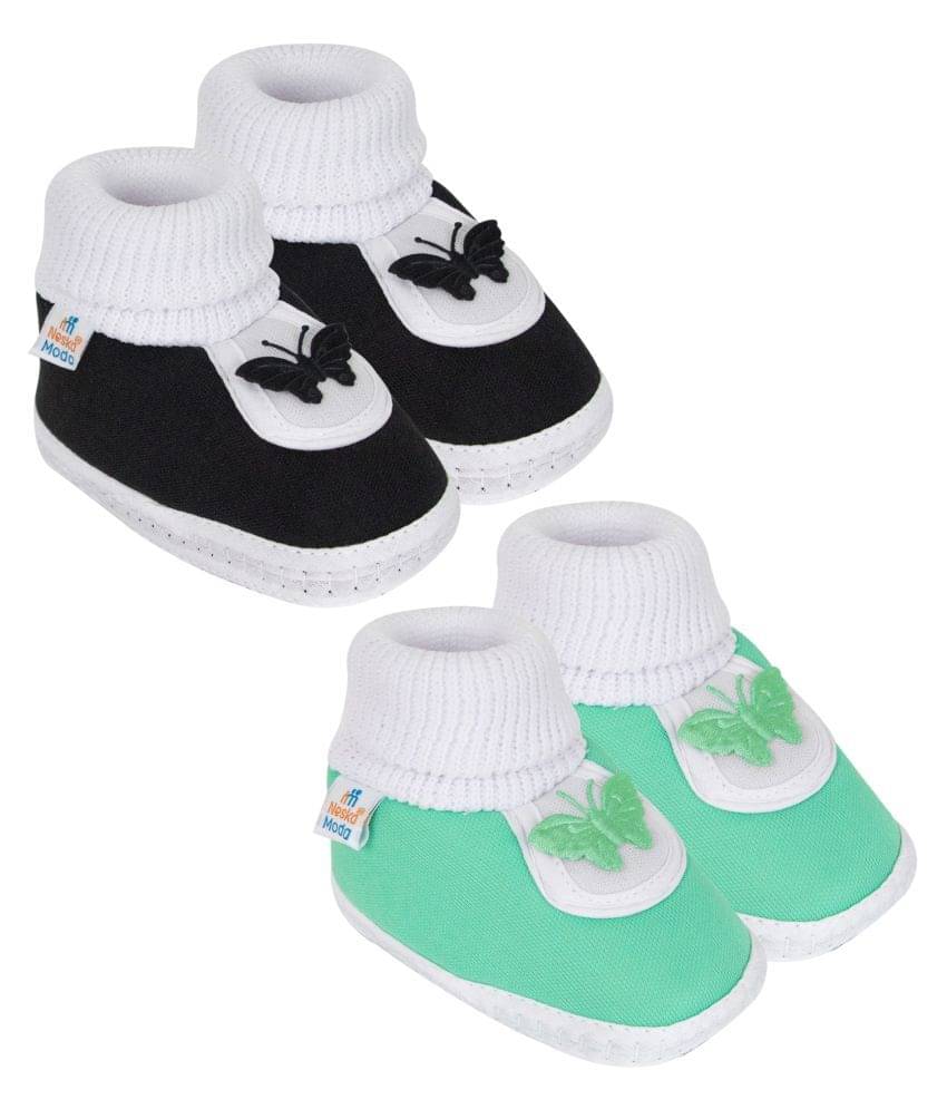     			Neska Moda Unisex Set Of 2 Pair Booties for 6 to 9 Months (Green,Black) -BT83andSK126