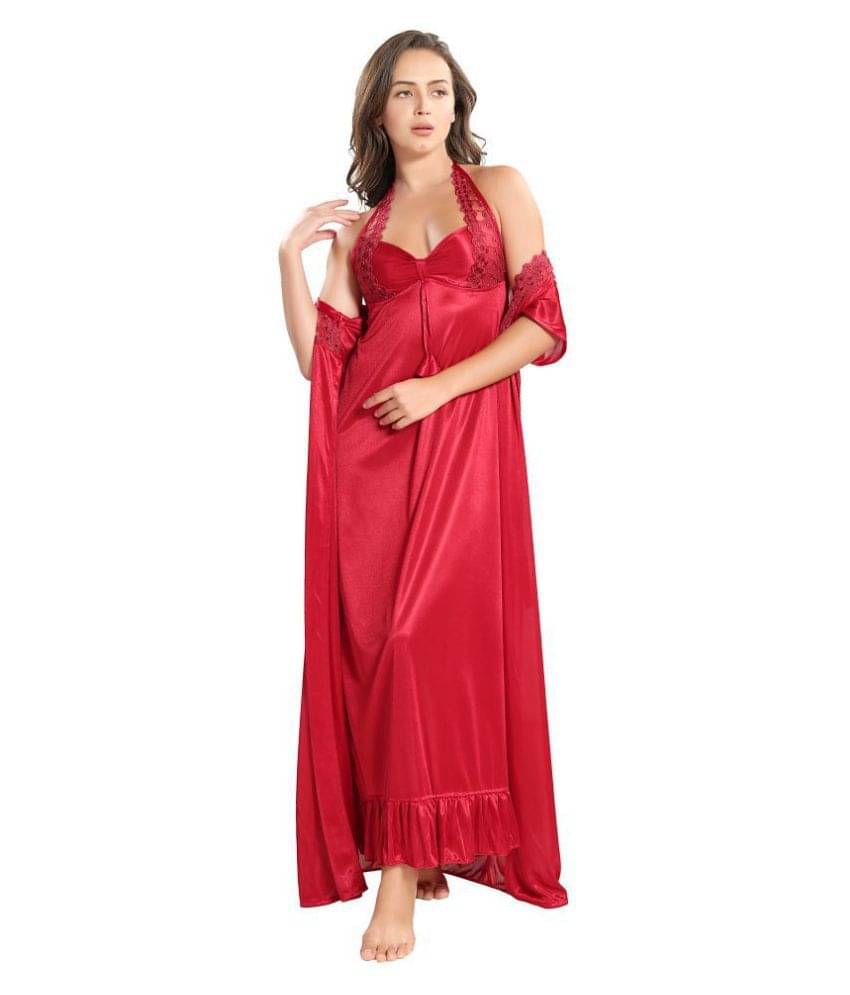     			Reposey Satin Night Dress - Maroon Pack of 2