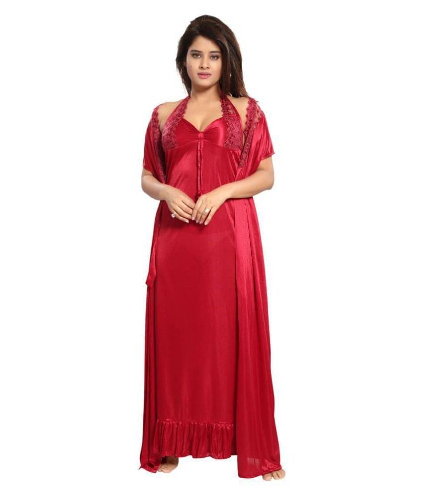     			Reposey Satin Nighty & Night Gowns - Maroon Pack of 2