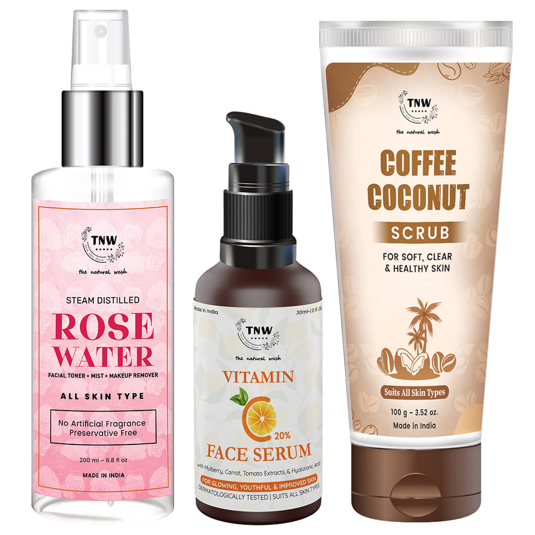 TNW - The Natural Wash Skin Care Combo (Coffee Coconut Scrub + Vitamin C Serum Facial Kit mL Pack of 3