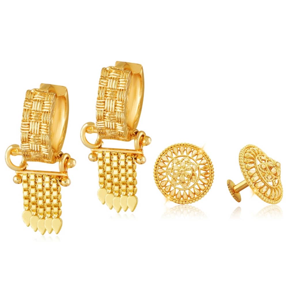 Vighnaharta - Golden Bali Earrings ( Pack of 2 ) - Earrings | Buy online on ZillyBuy