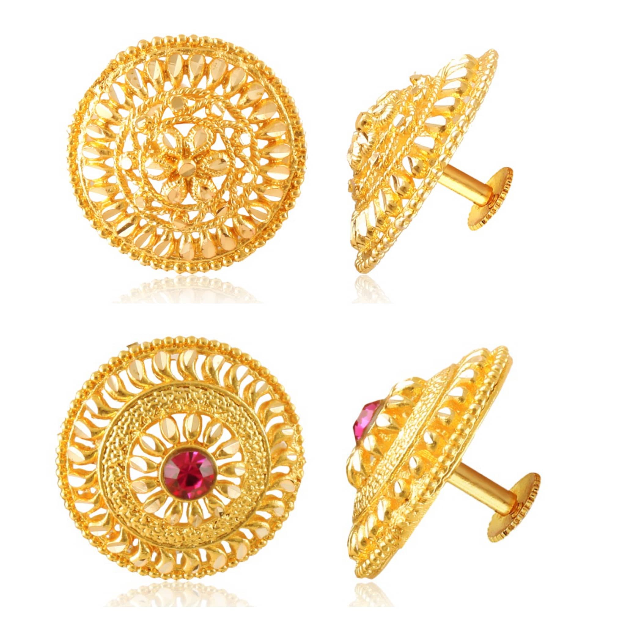 Vighnaharta - Golden Stud Earrings ( Pack of 2 ) - Earrings | Buy online on ZillyBuy