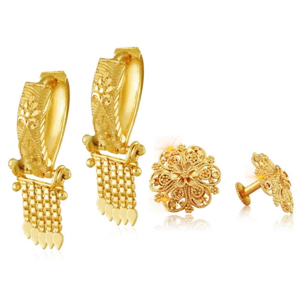Vighnaharta Elegant Beautiful Gold Plated Clip on Bucket,basket Chand Bali and Screw Stud  earring Combo For Women and Girls -VFJ1443-1086ERG - Earrings | Buy online on ZillyBuy