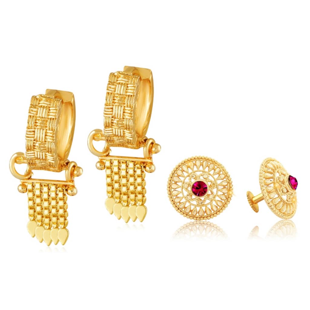 Vighnaharta - Golden Bali Earrings ( Pack of 2 ) - Earrings | Buy online on ZillyBuy