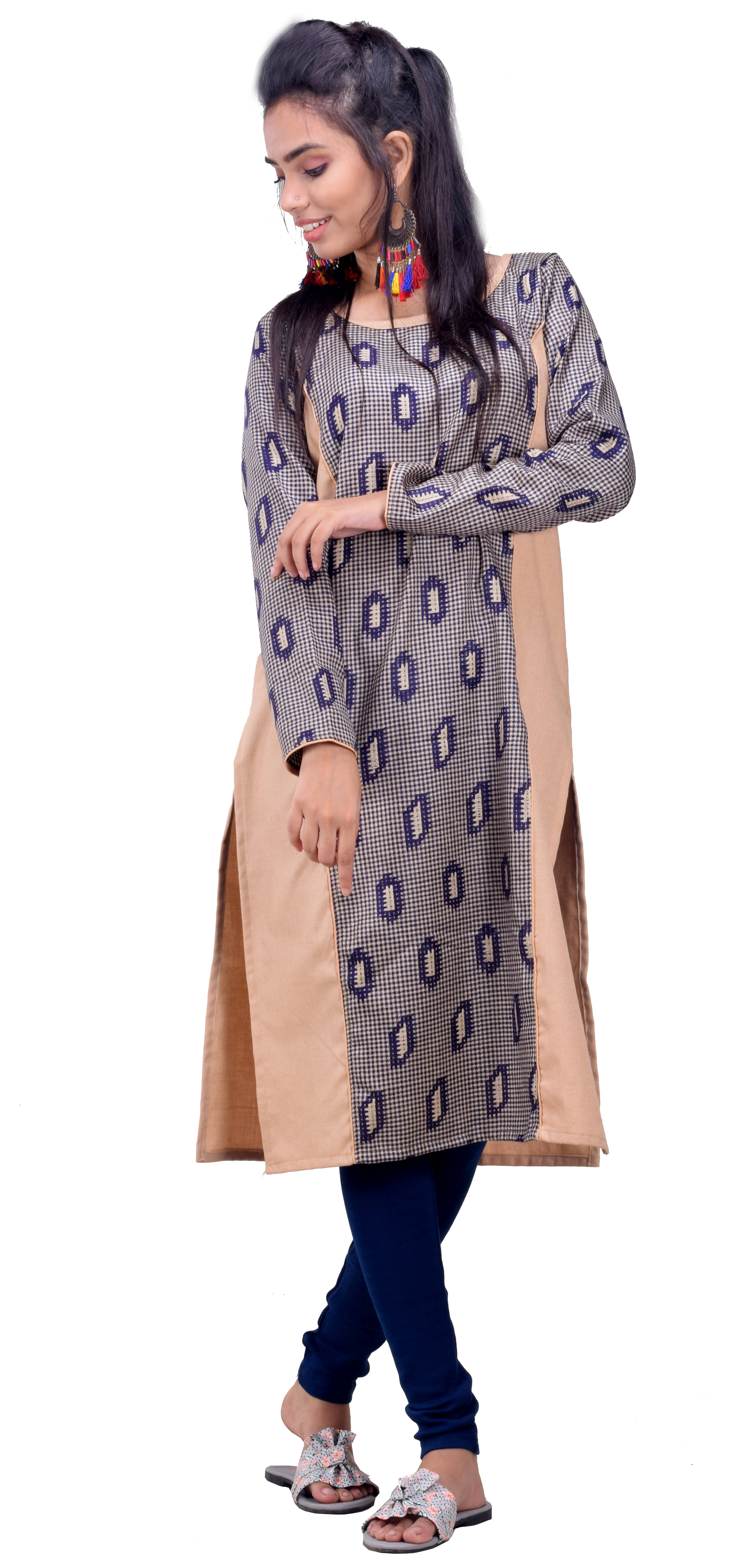     			CLYMAA - Beige Cotton Women's Straight Kurti