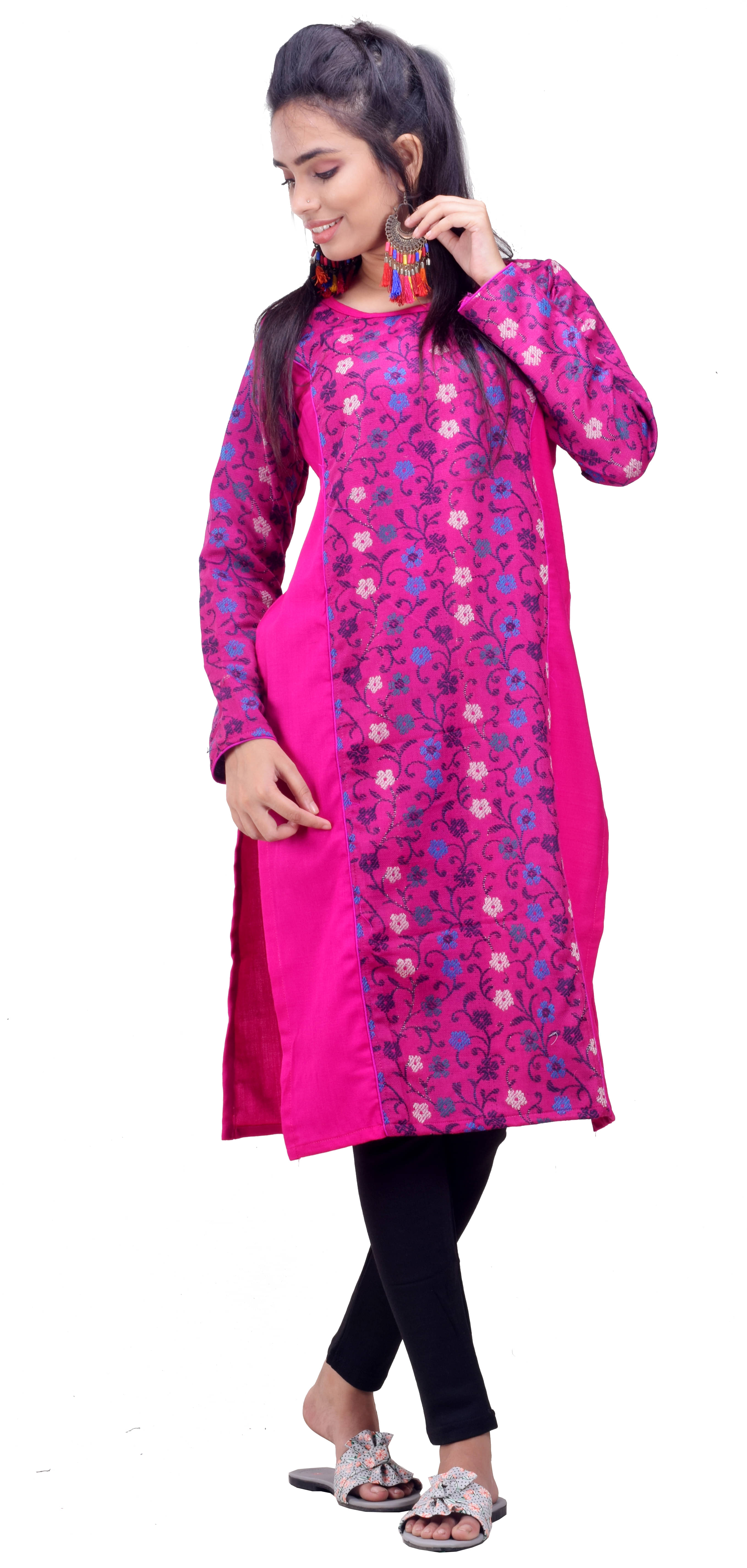 CLYMAA - Pink Cotton Women's Straight Kurti CLYMAA - Pink Cotton Women's Straight Kurti