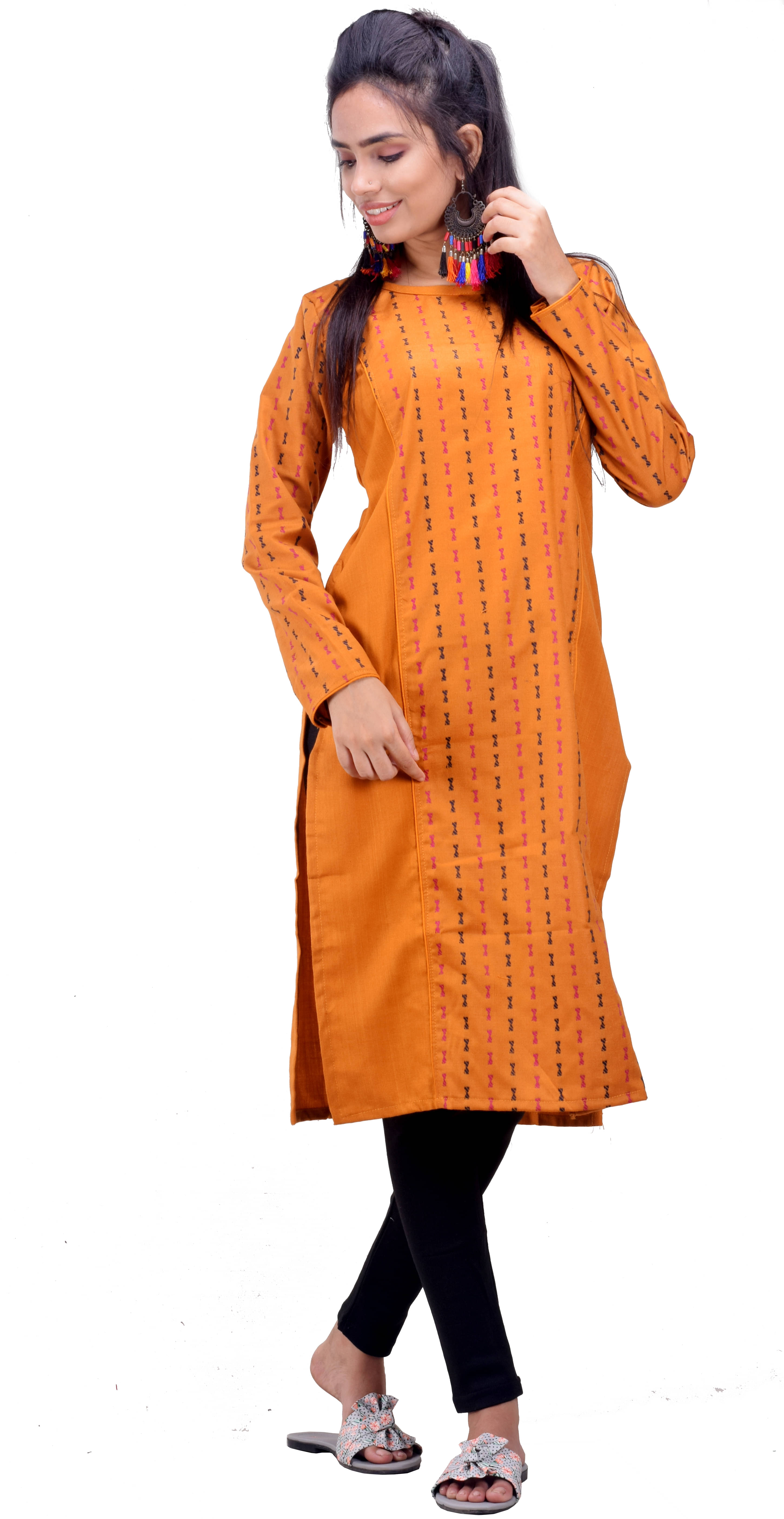 CLYMAA - Yellow Cotton Women's Straight Kurti     			CLYMAA - Yellow Cotton Women's Straight Kurti