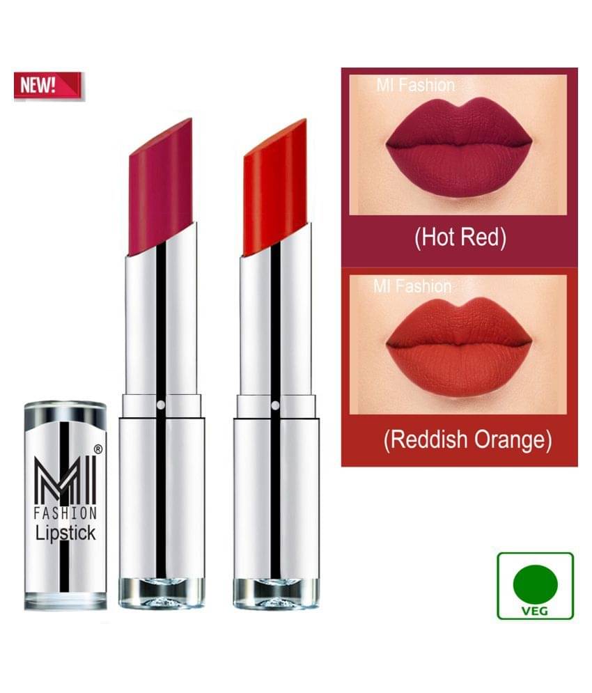 MI FASHION 100% Veg Soft Matte Long Stay Lipstick Reddish Orange Red Pack of 2 7 g MI FASHION 100% Veg Soft Matte Long Stay Lipstick Reddish Orange Red Pack of 2 7 g