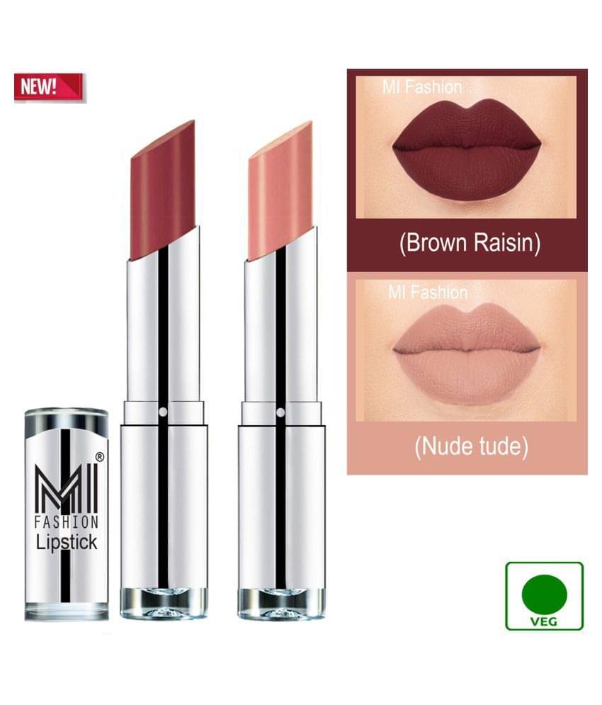     			MI FASHION 100% Veg Soft Matte Long Stay Lipstick Nude tude Brown Pack of 2 7 g