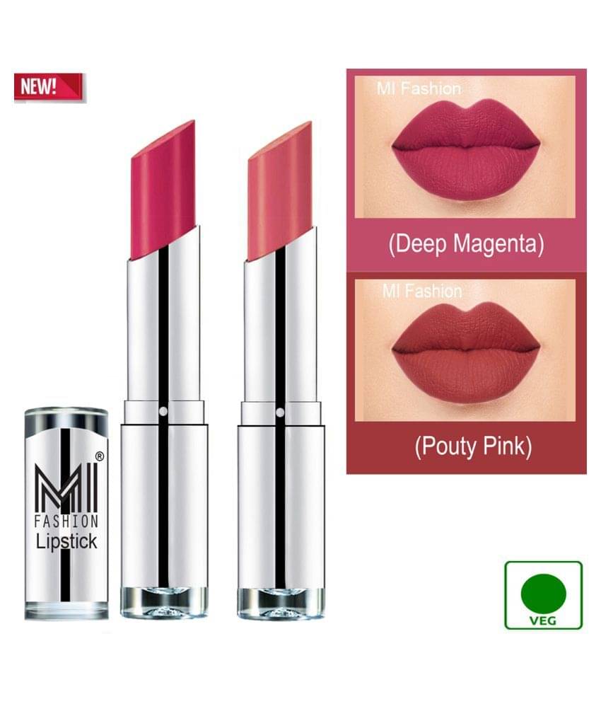     			MI FASHION 100% Veg Soft Matte Long Stay Lipstick Pouty Pink Magenta Pack of 2 7 g