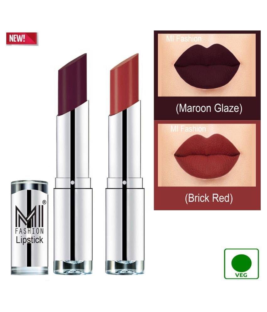 MI FASHION 100% Veg Soft Matte Long Stay Lipstick Brick Red Maroon Pack of 2 7 g MI FASHION 100% Veg Soft Matte Long Stay Lipstick Brick Red Maroon Pack of 2 7 g