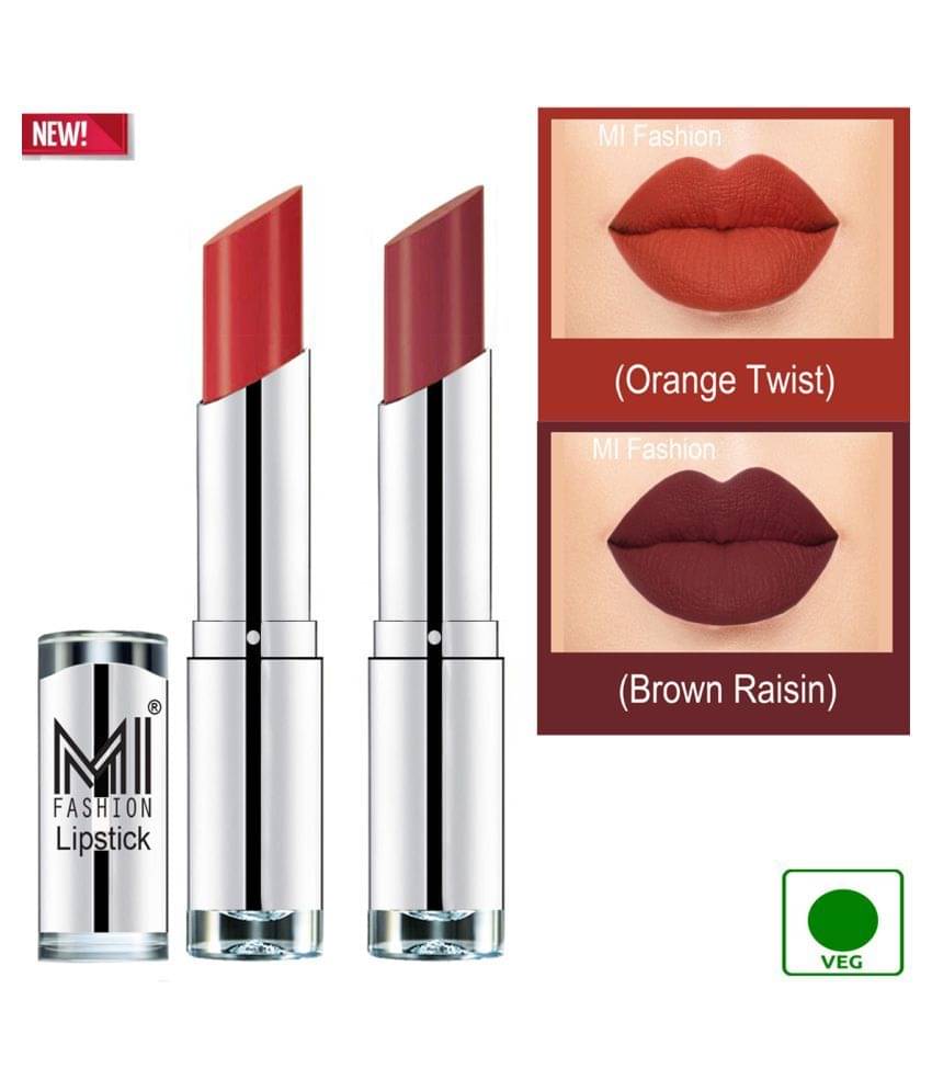     			MI FASHION 100% Veg Soft Matte Long Stay Lipstick Brown Raisin Orange Pack of 2 7 g