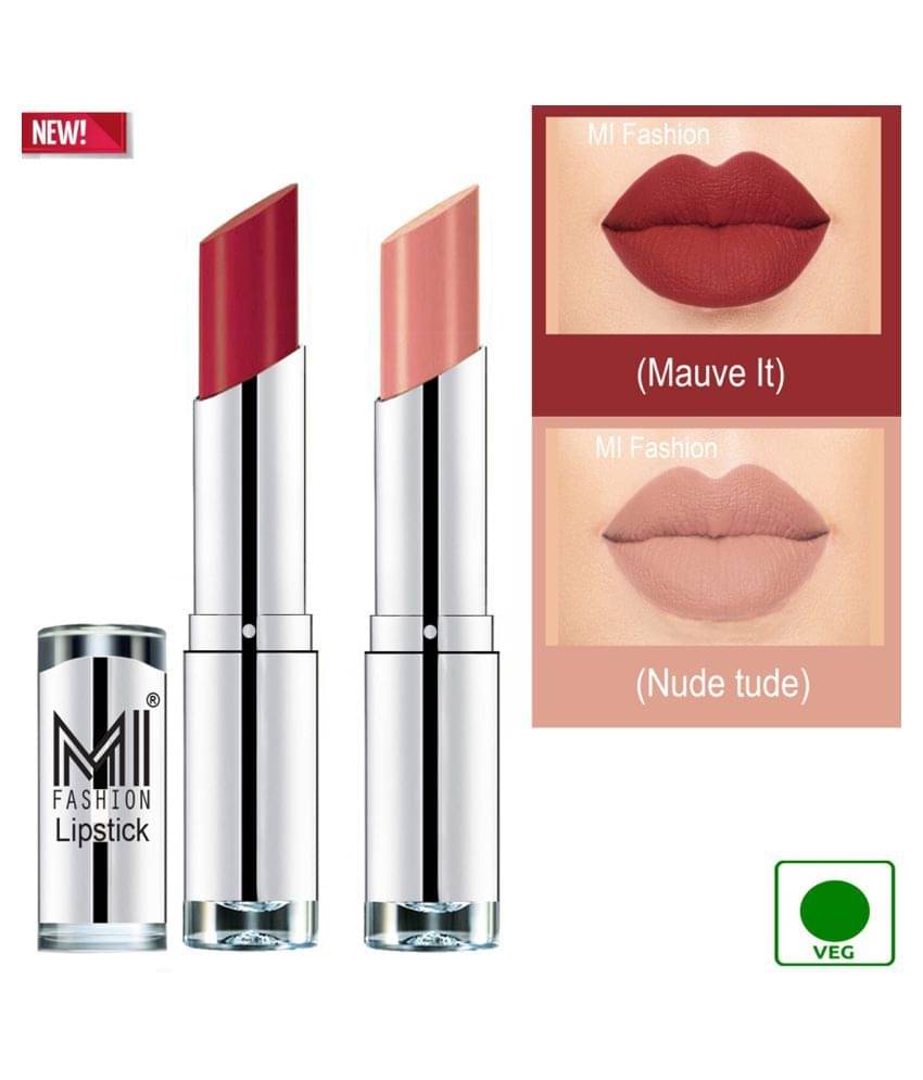     			MI FASHION 100% Veg Soft Matte Long Stay Lipstick Nude tude Mauve Pack of 2 7 g