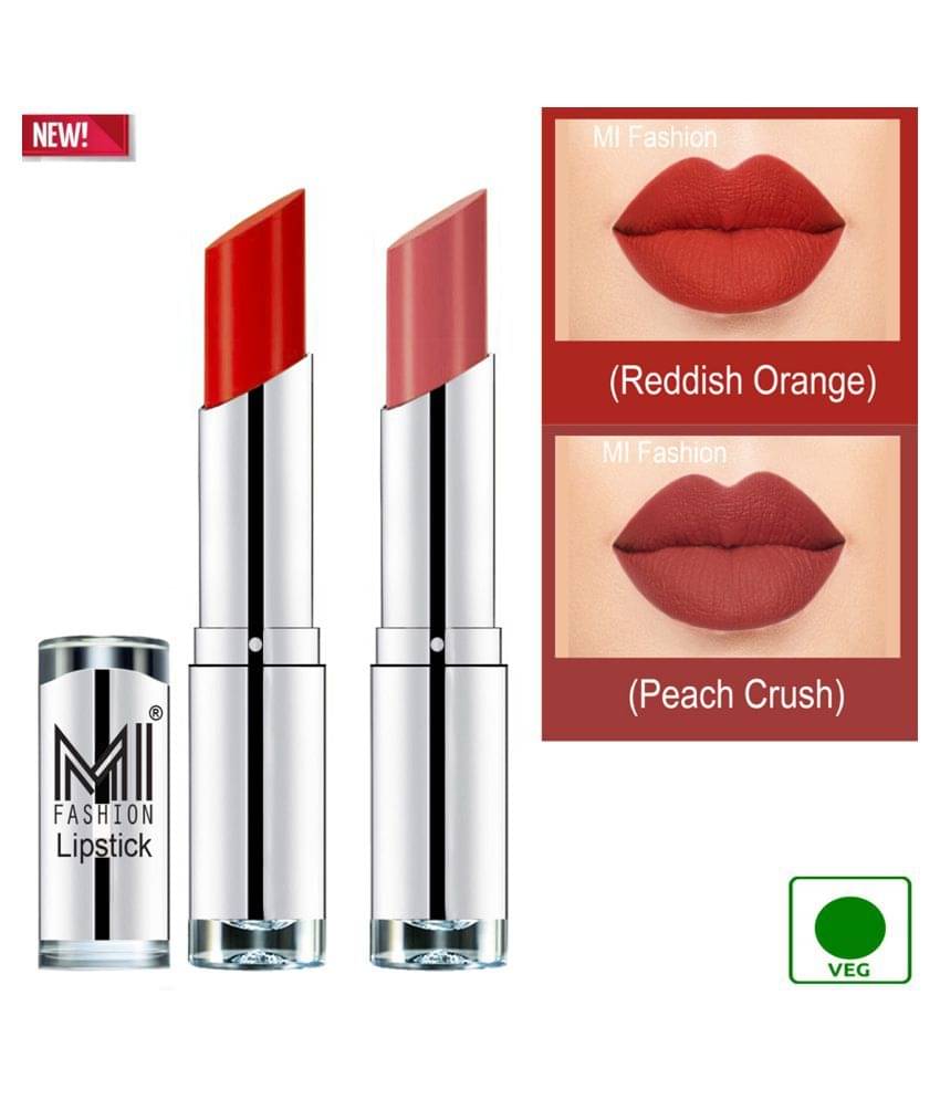 MI FASHION 100% Veg Soft Matte Long Stay Lipstick Peach Crush Orange Pack of 2 7 g MI FASHION 100% Veg Soft Matte Long Stay Lipstick Peach Crush Orange Pack of 2 7 g