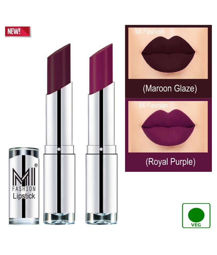 MI FASHION 100% Veg Soft Matte Long Stay Lipstick Purple Passion Maroon Pack of 2 7 g