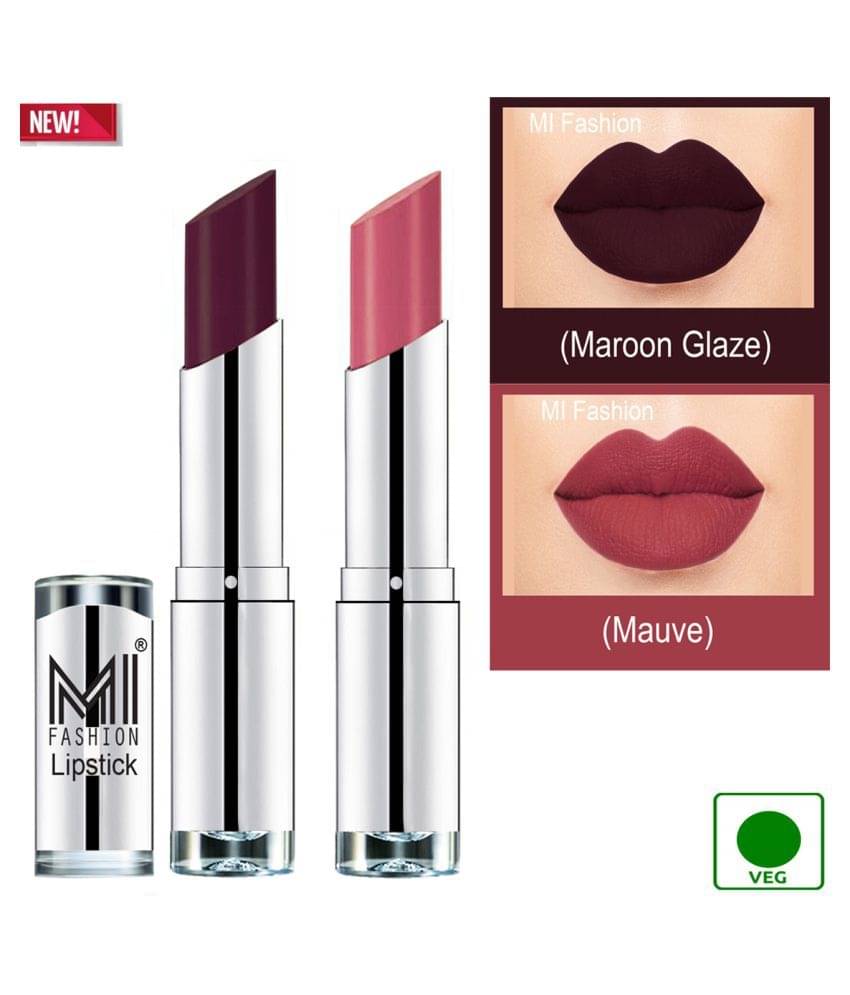 MI FASHION 100% Veg Soft Matte Long Stay Lipstick Mauve Maroon Pack of 2 7 g MI FASHION 100% Veg Soft Matte Long Stay Lipstick Mauve Maroon Pack of 2 7 g