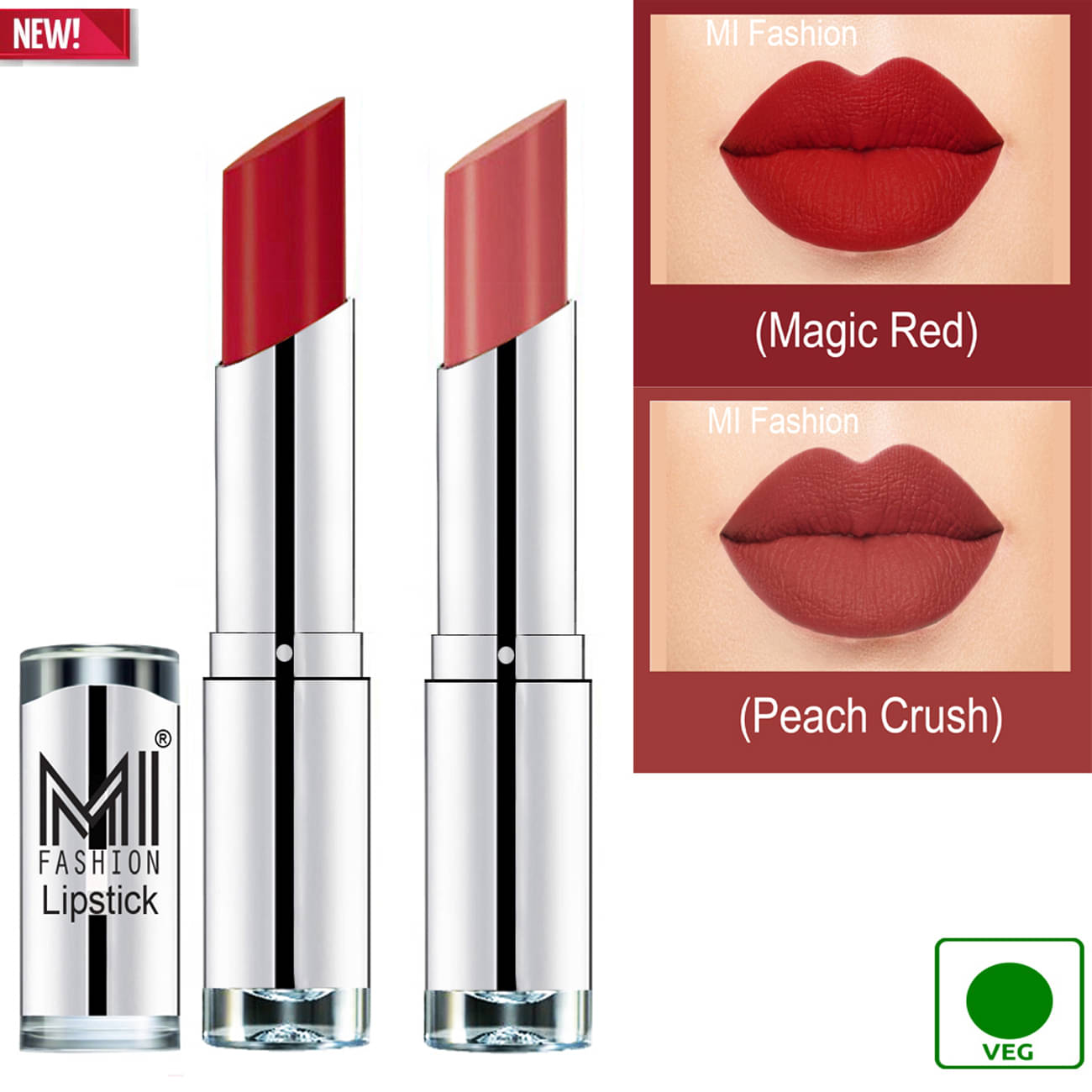 MI FASHION 100% Veg Soft Matte Long Stay Lipstick Peach Crush Red Pack of 2 7 g MI FASHION 100% Veg Soft Matte Long Stay Lipstick Peach Crush Red Pack of 2 7 g
