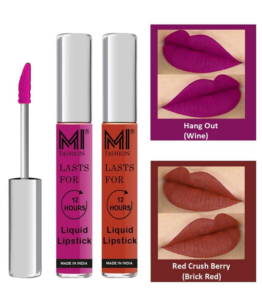 MI FASHION Highly pigmented Lip Gloss Liquid Lipstick Brick Red Wine Pack of 2 6 mL MI FASHION Highly pigmented Lip Gloss Liquid Lipstick Brick Red Wine Pack of 2 6 mL