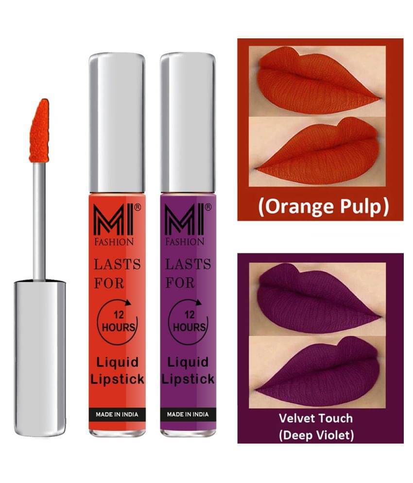 MI FASHION Highly pigmented Lip Gloss Liquid Lipstick Deep Violet Orange Pack of 2 6 mL MI FASHION Highly pigmented Lip Gloss Liquid Lipstick Deep Violet Orange Pack of 2 6 mL