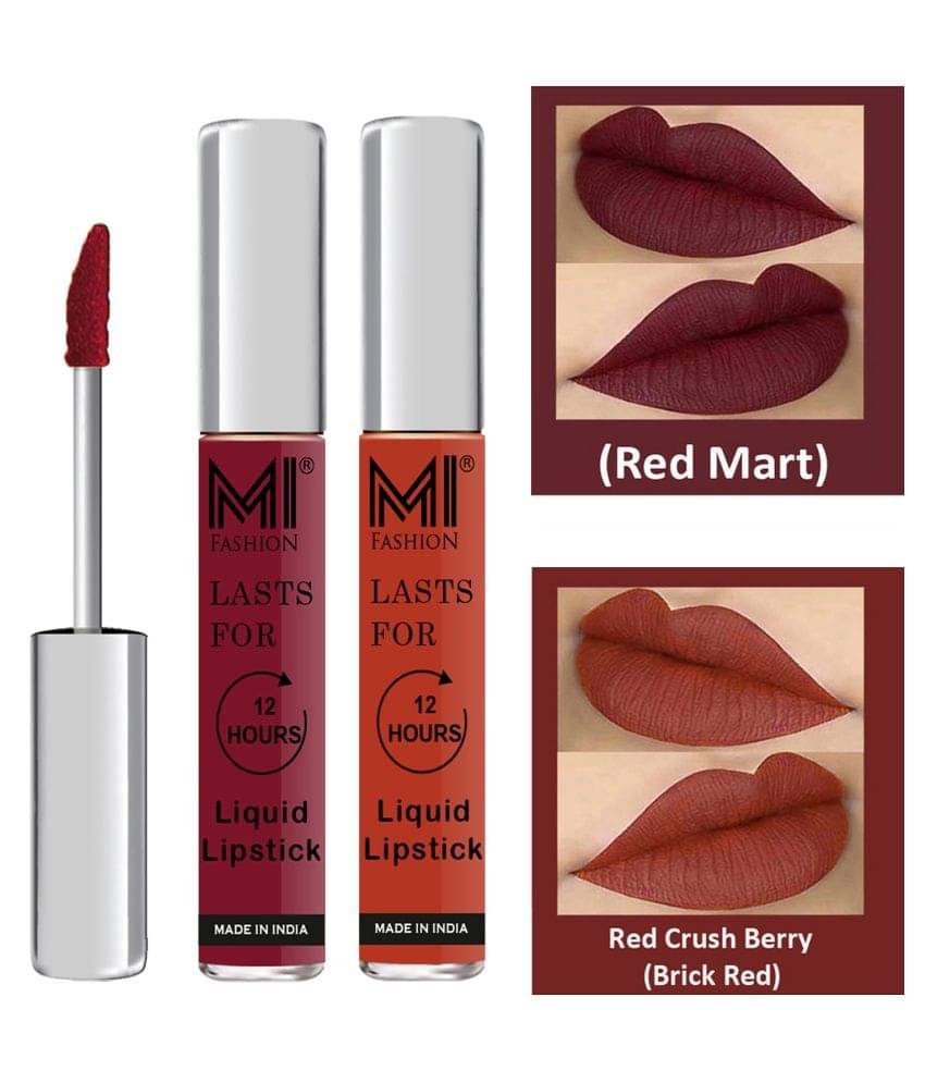 MI FASHION Highly pigmented Lip Gloss Liquid Lipstick Brick Red Red Pack of 2 6 mL MI FASHION Highly pigmented Lip Gloss Liquid Lipstick Brick Red Red Pack of 2 6 mL