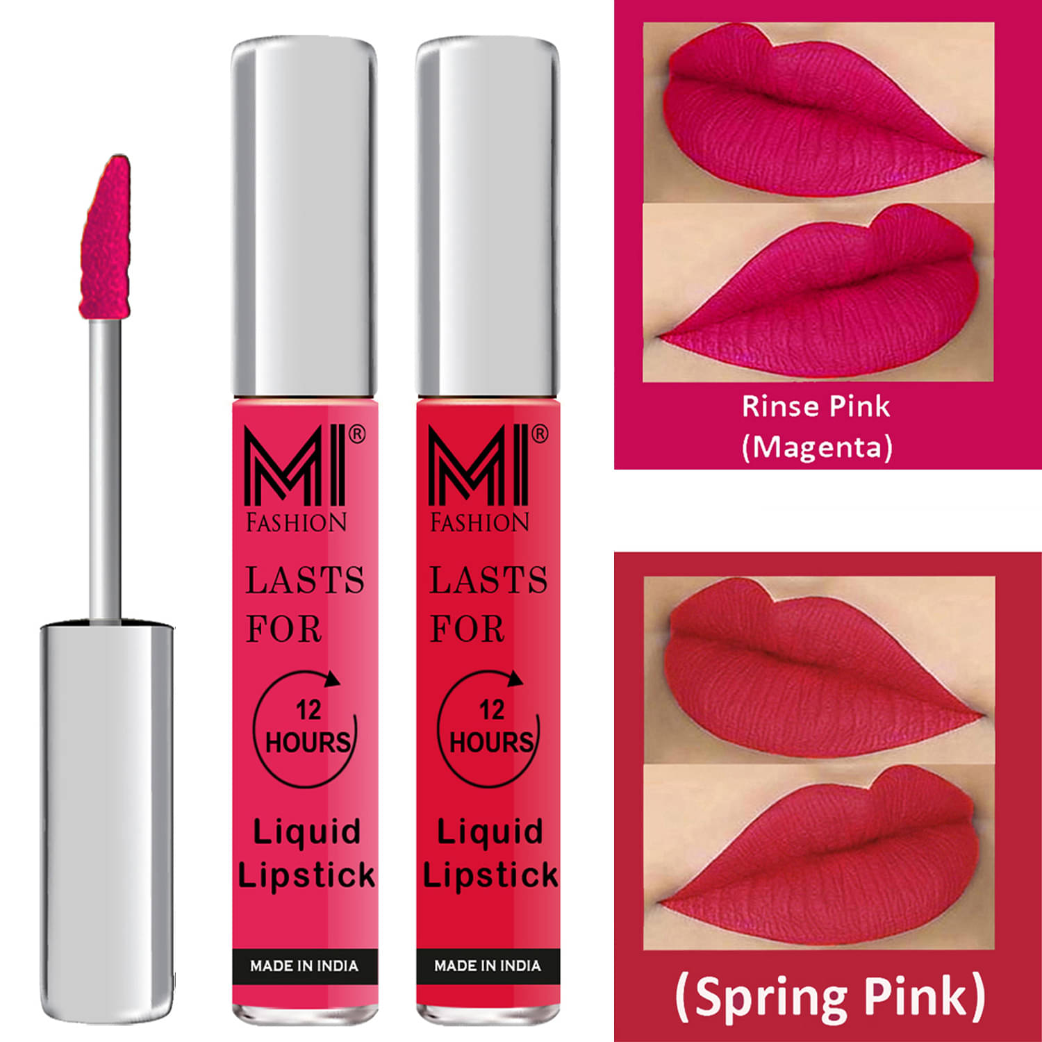 MI FASHION Highly pigmented Lip Gloss Liquid Lipstick Spring Pink Magenta Pack of 2 6 mL     			MI FASHION Highly pigmented Lip Gloss Liquid Lipstick Spring Pink Magenta Pack of 2 6 mL