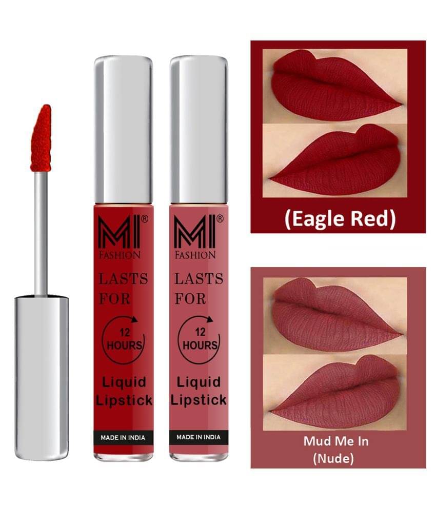 MI FASHION Highly pigmented Lip Gloss Liquid Lipstick Nude Red Pack of 2 6 mL MI FASHION Highly pigmented Lip Gloss Liquid Lipstick Nude Red Pack of 2 6 mL