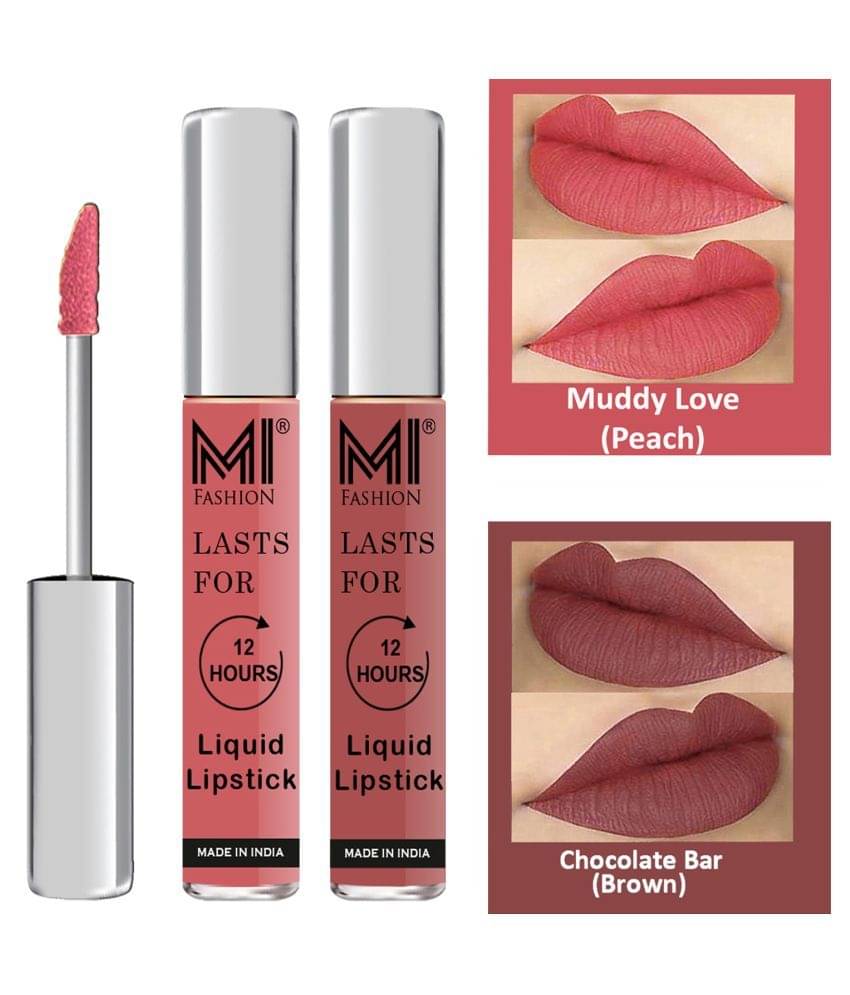 MI FASHION Highly pigmented Lip Gloss Liquid Lipstick Brown Peach Pack of 2 6 mL MI FASHION Highly pigmented Lip Gloss Liquid Lipstick Brown Peach Pack of 2 6 mL