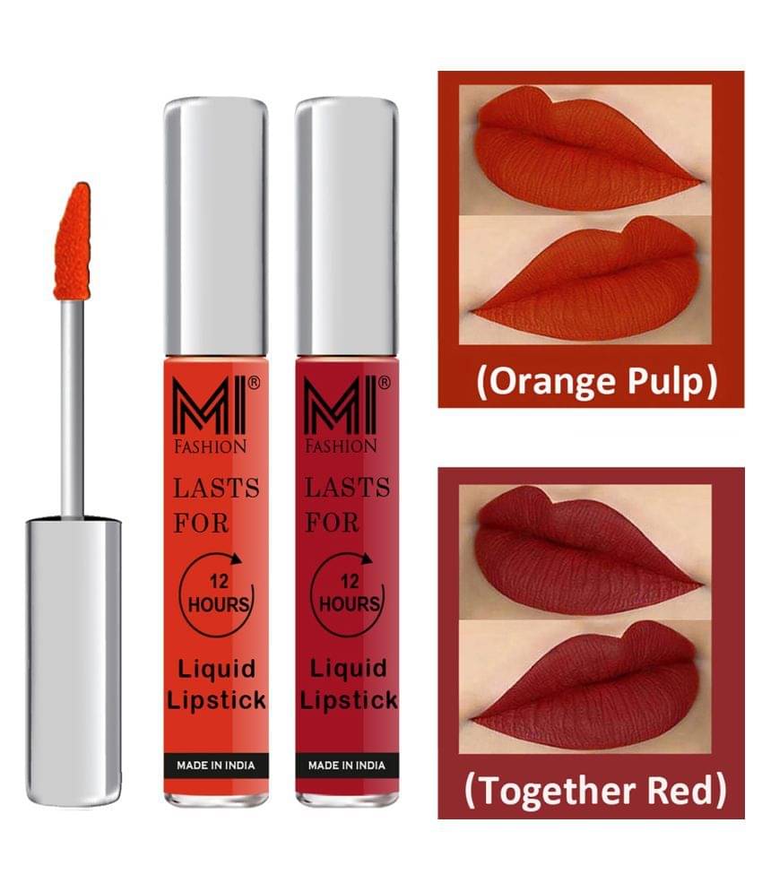 MI FASHION Highly pigmented Lip Gloss Liquid Lipstick Together Red Orange Pack of 2 6 mL MI FASHION Highly pigmented Lip Gloss Liquid Lipstick Together Red Orange Pack of 2 6 mL