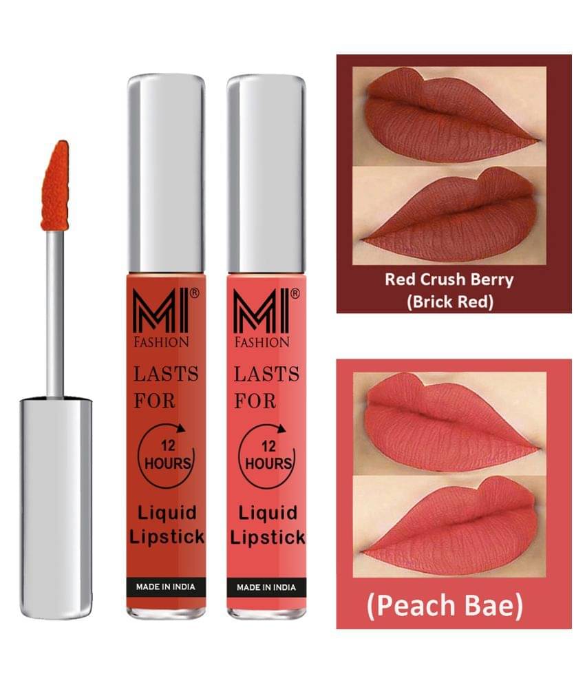     			MI FASHION Highly pigmented Lip Gloss Liquid Lipstick Peach Bae Red Pack of 2 6 mL