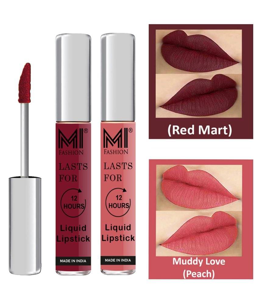 MI FASHION Highly pigmented Lip Gloss Liquid Lipstick Peach Red Pack of 2 6 mL     			MI FASHION Highly pigmented Lip Gloss Liquid Lipstick Peach Red Pack of 2 6 mL
