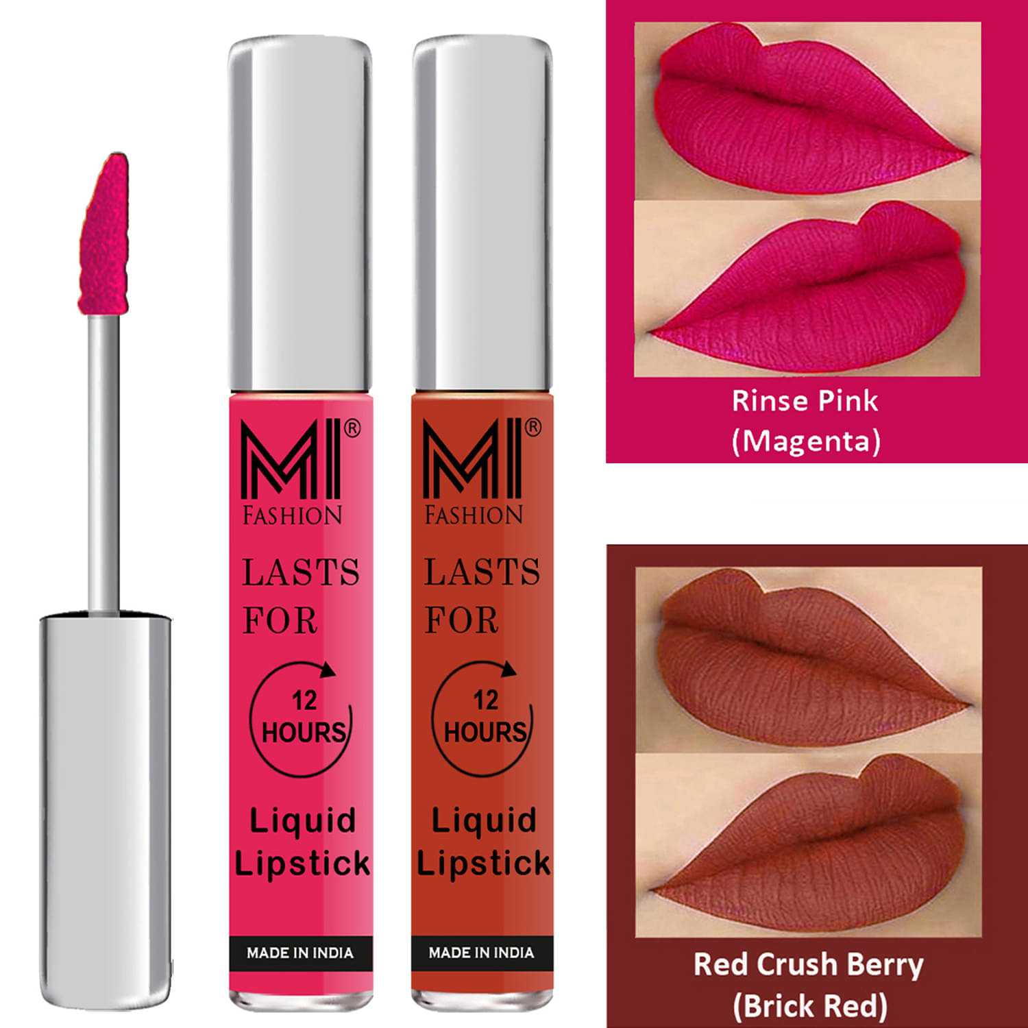    			MI FASHION Highly pigmented Lip Gloss Liquid Lipstick Brick Red Magenta Pack of 2 6 mL