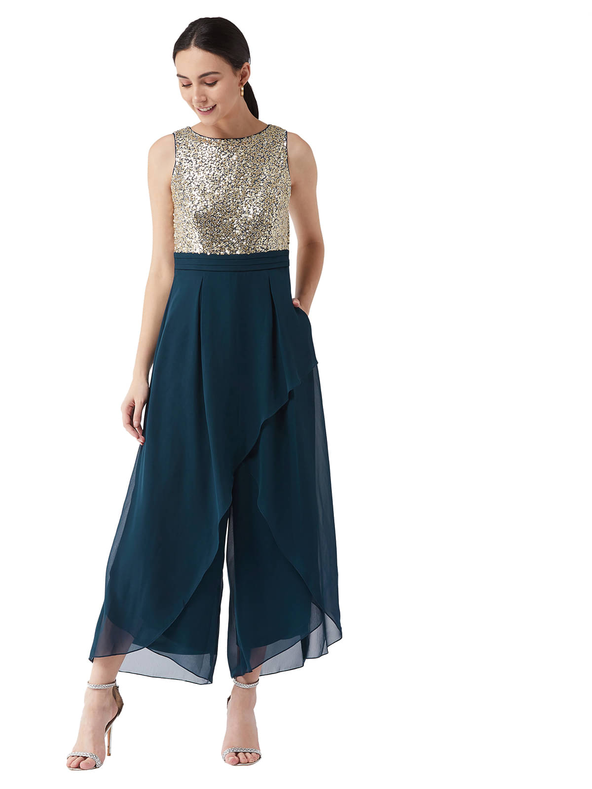 Miss Chase Blue Polyester Jumpsuit -     			Miss Chase Blue Polyester Jumpsuit -