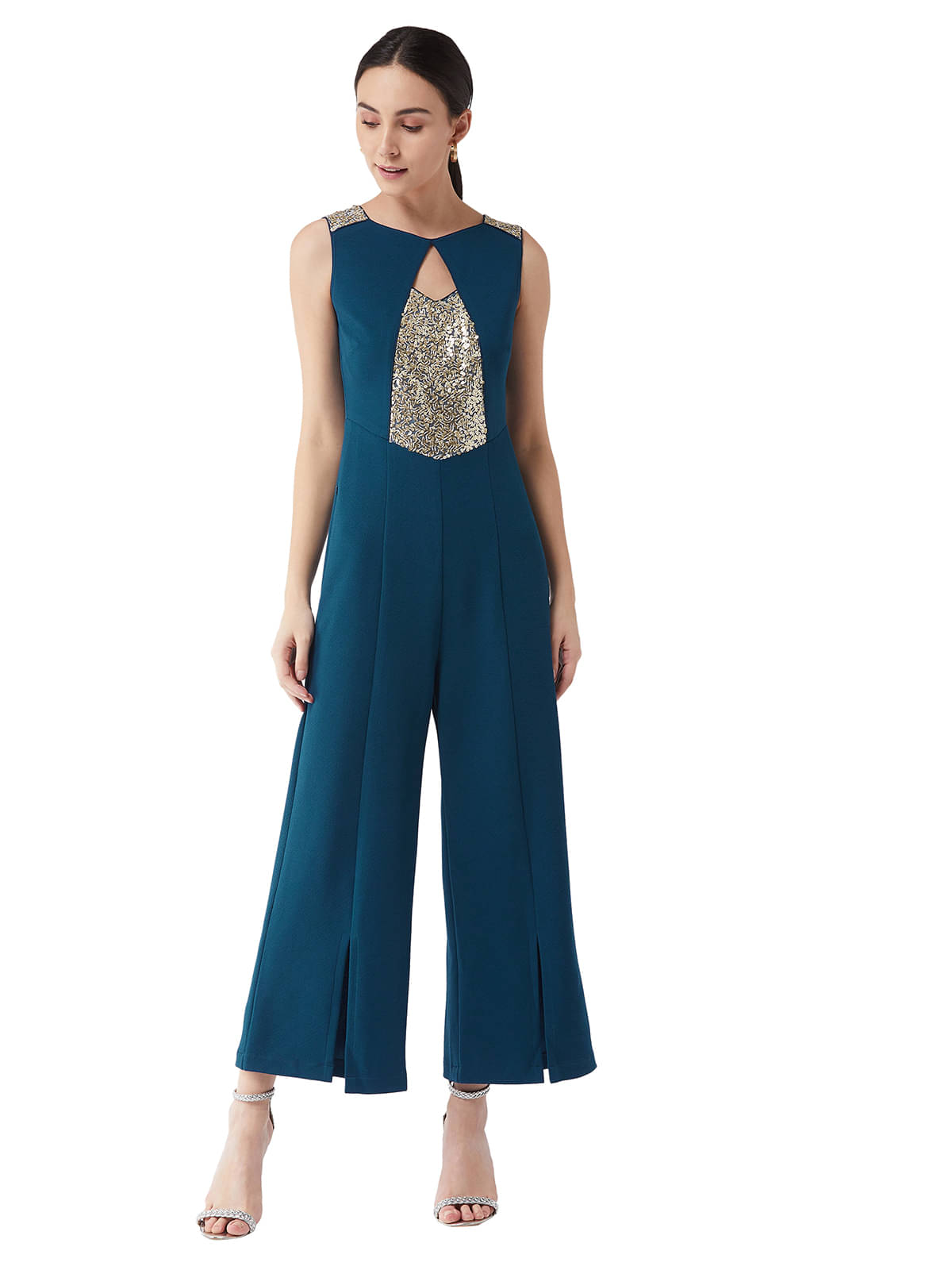 Miss Chase Blue Polyester Jumpsuit -     			Miss Chase Blue Polyester Jumpsuit -