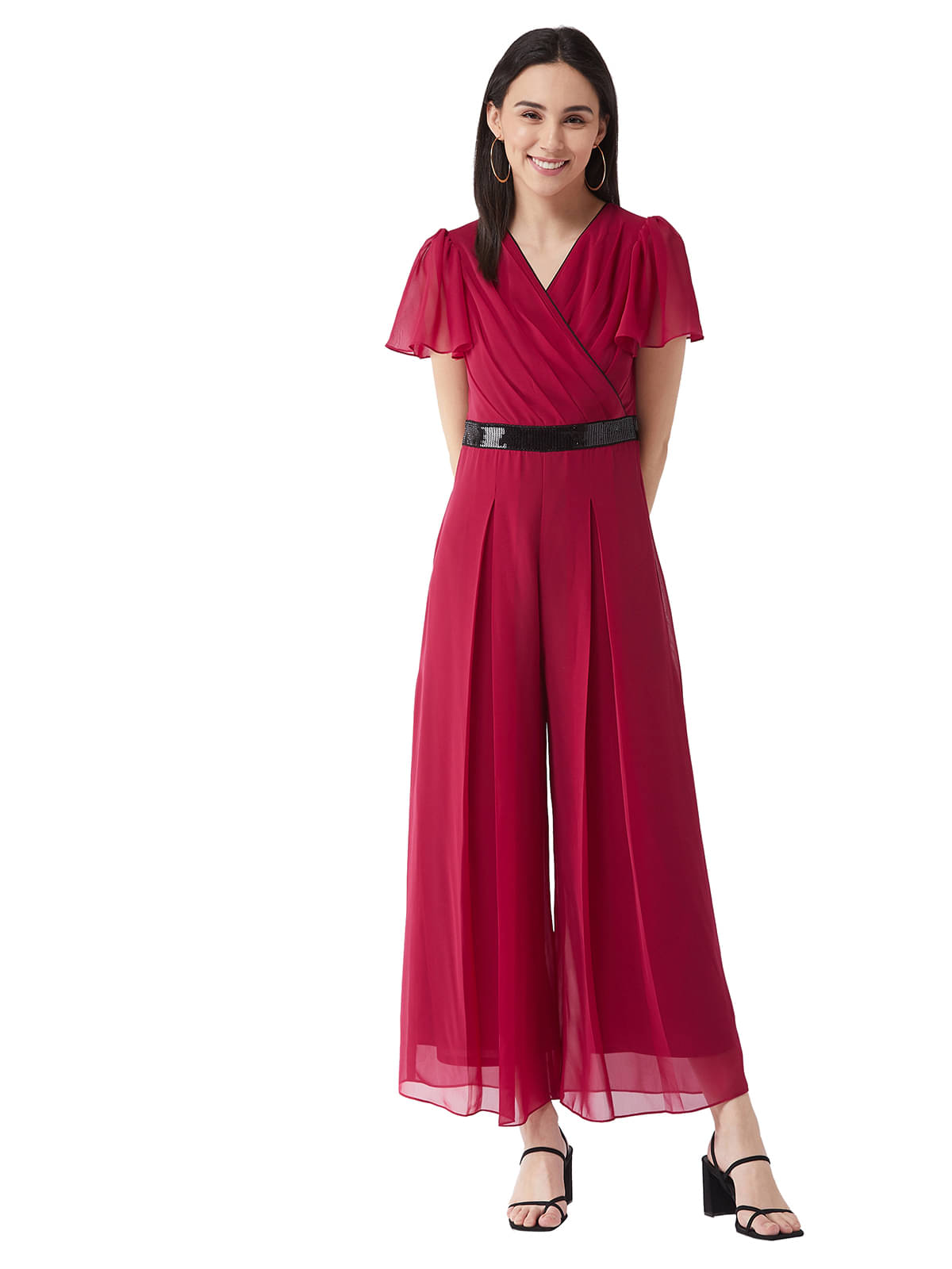 Miss Chase Pink Georgette Jumpsuit - Miss Chase Pink Georgette Jumpsuit -