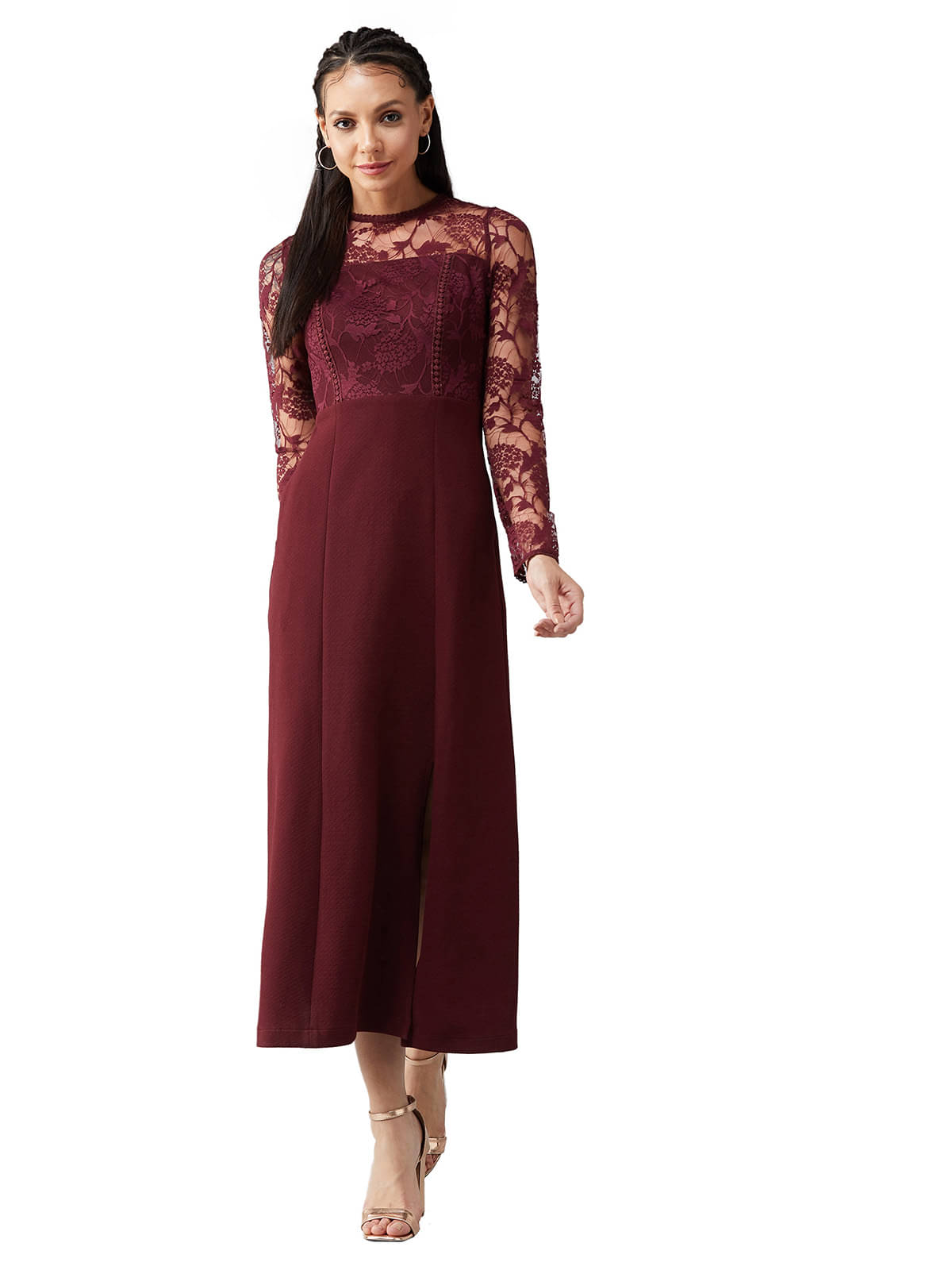 Miss Chase Women Polyester A-line Dress ( Maroon ) Miss Chase Women Polyester A-line Dress ( Maroon )