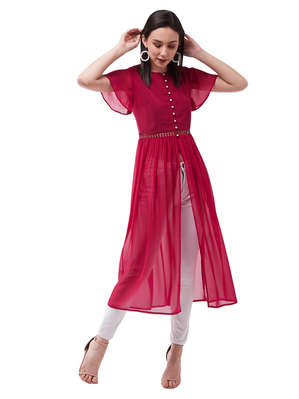 Miss Chase Women's Polyester A-Line Top ( Pink ) Miss Chase Women's Polyester A-Line Top ( Pink )