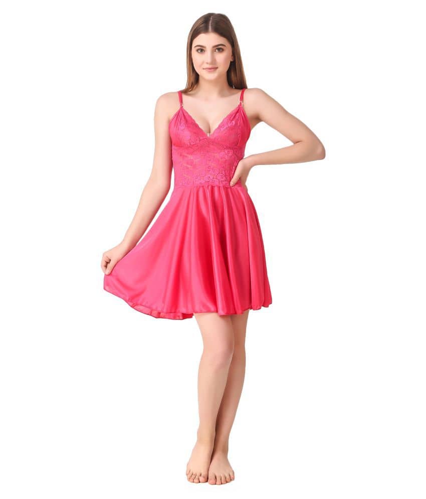 Reposey Satin Baby Doll Dresses With Panty - Pink Single - Nightwear & Loungewear | Buy online on ZillyBuy
