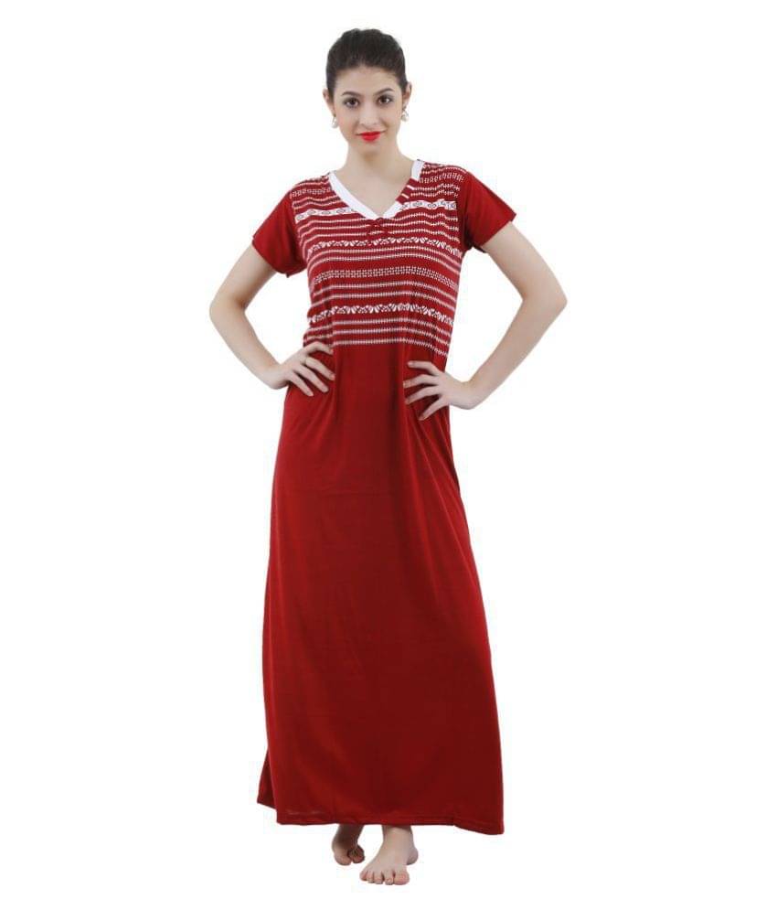 Reposey Viscose Night Dress - Maroon Single     			Reposey Viscose Night Dress - Maroon Single