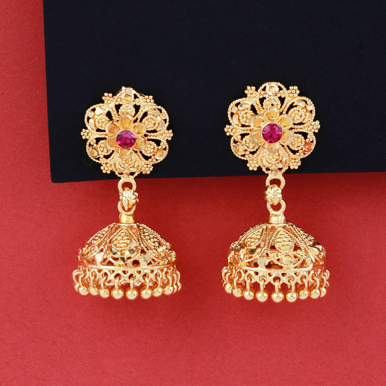 Silver Shine Exculsive Traditional Gold Plated Jhumka Earring For women Girls - Earrings | Buy online on ZillyBuy