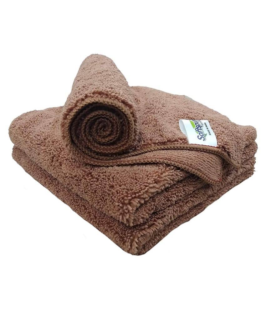 SOFTSPUN Microfiber High Loop Cleaning Cloths, 40x60 cms 3 pcs Towel Set 380 GSM (Brown). Thick Lint & Streak-Free Multipurpose Cloths.