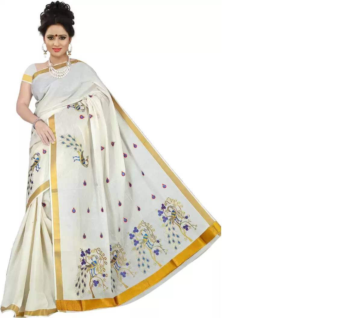 BRINDAVAN CREATIONS Kerela Cotton Saree With Unstitched Blouse Piece ( Beige )     			BRINDAVAN CREATIONS Kerela Cotton Saree With Unstitched Blouse Piece ( Beige )