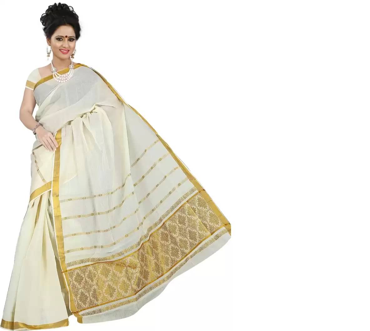 BRINDAVAN CREATIONS Kerela Cotton Saree With Unstitched Blouse Piece ( Beige ) BRINDAVAN CREATIONS Kerela Cotton Saree With Unstitched Blouse Piece ( Beige )