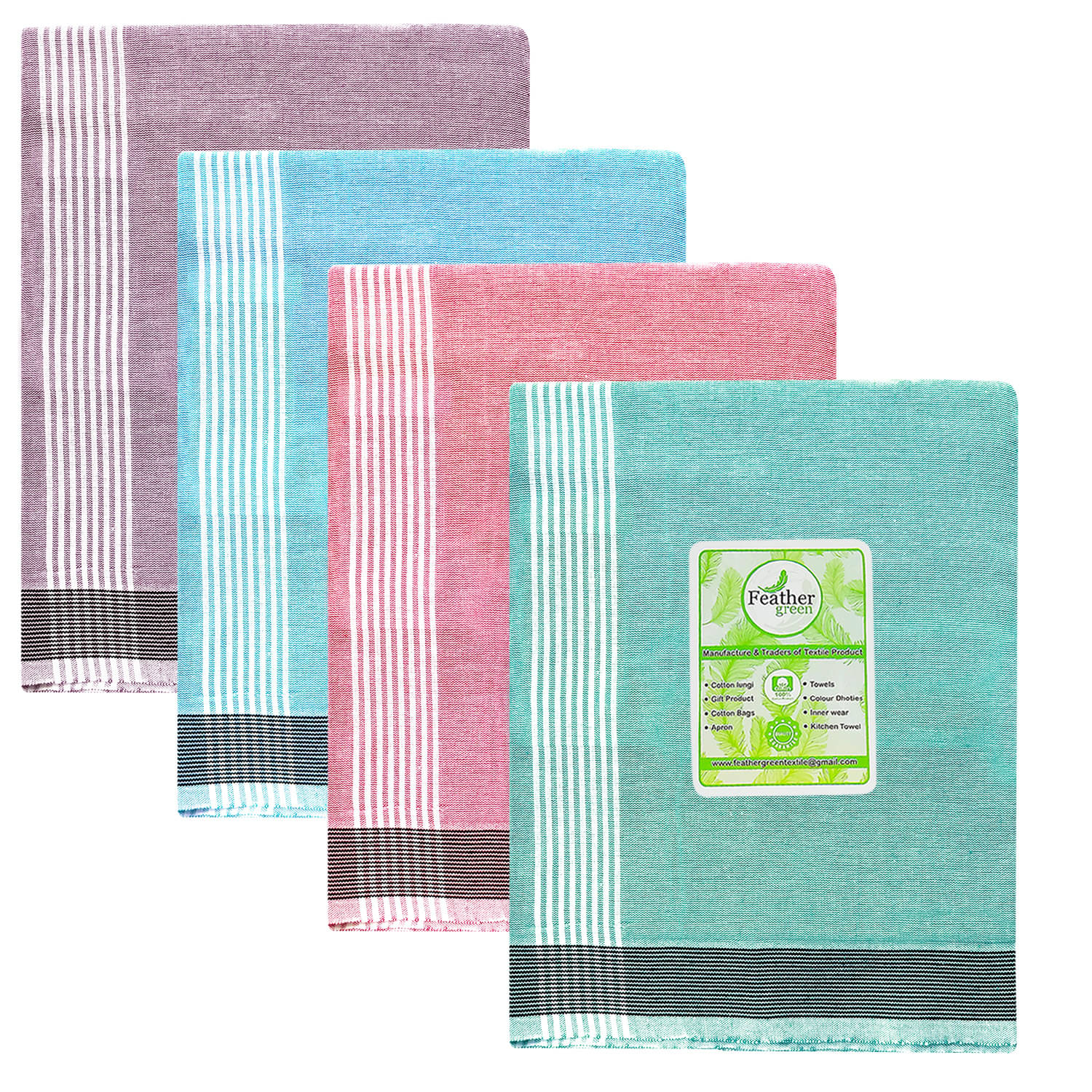 Feather Green Multi Lungi PAck of 4 Feather Green Multi Lungi PAck of 4